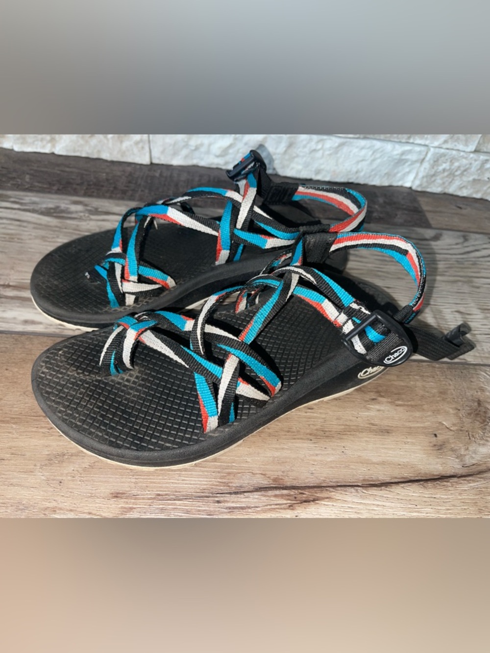 Chaco Z Cloud X2 Point Teal Blue White Sport Sandals Women's Size 7